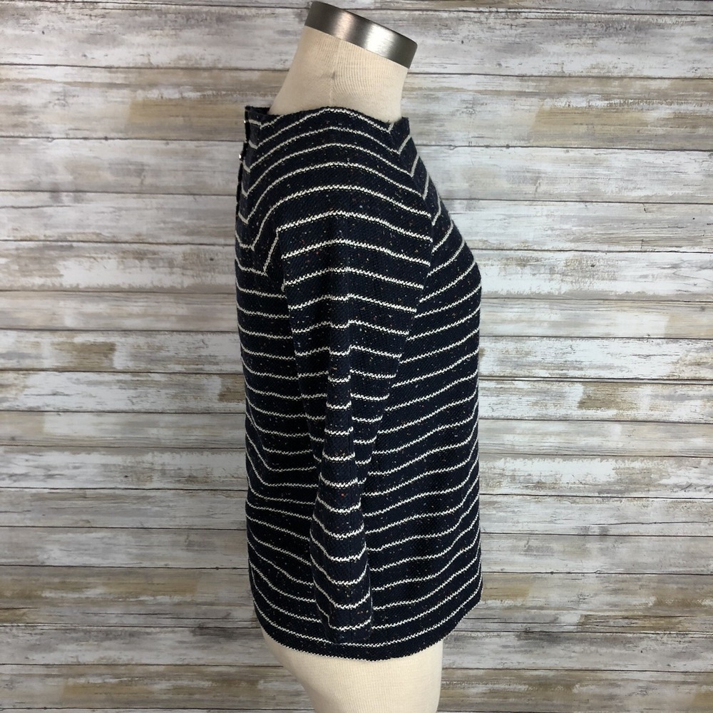 BANANA REPUBLIC Top Womens XS Cream Navy Striped Gold Thread 3/4 Sleeve Blouse - Picture 6 of 7